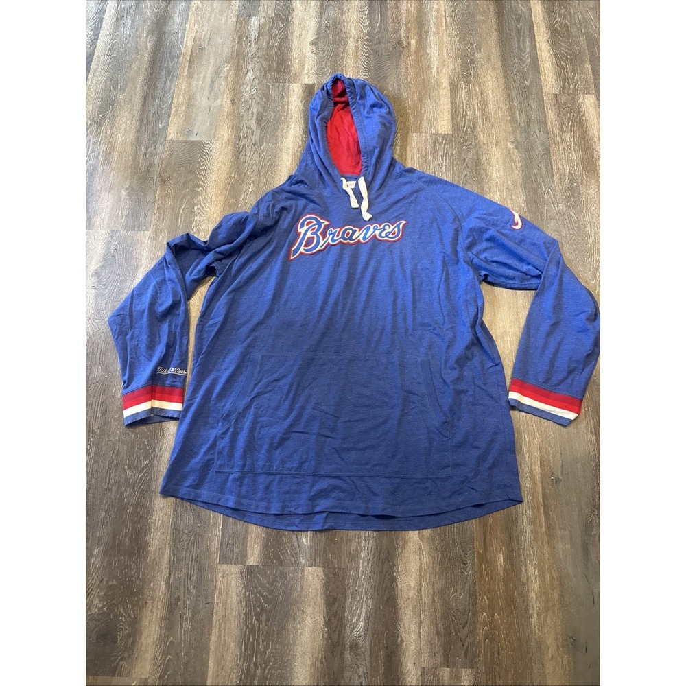 Mitchell & Ness Atlanta Braves Hank Aaron #44 Hoodie 3XLB  Pullover Blue-Stitch